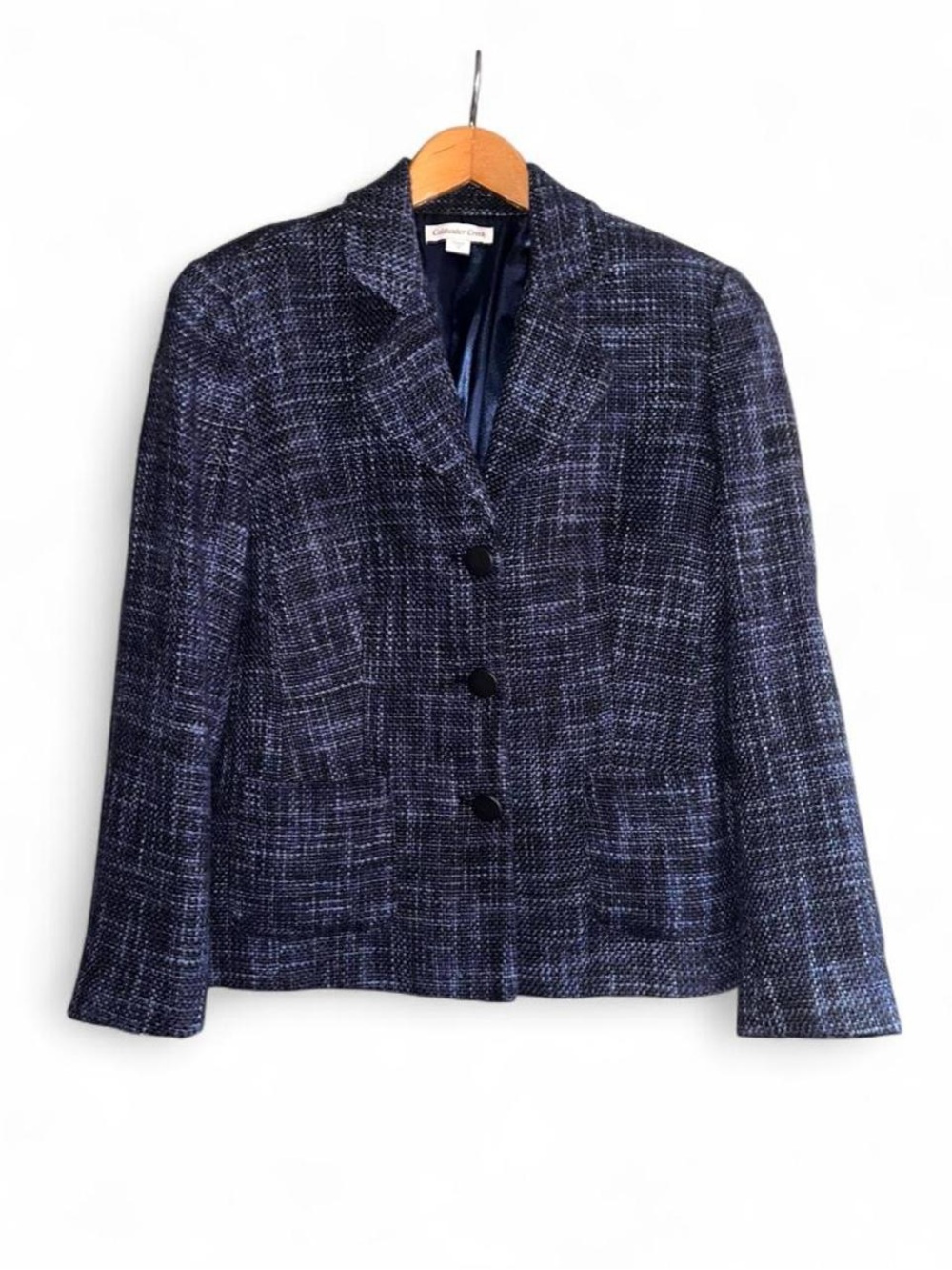 Coldwater Creek Blazer Blue Tweed Lined Womens Size 12 Linen Cotton Acrylic